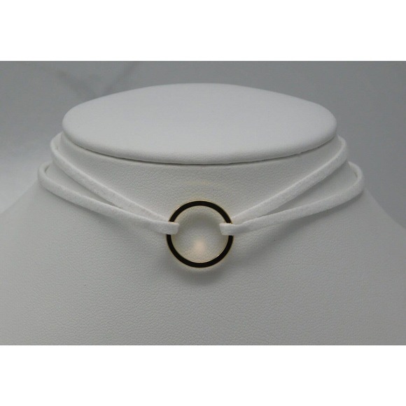 Suede Choker Necklace Bohemian Choker w/ Ring Set of 3 White Brown Black - Picture 7 of 8